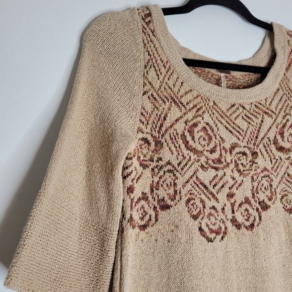 Free People Tan Knit Rose Tunic Top - Picture 7 of 11